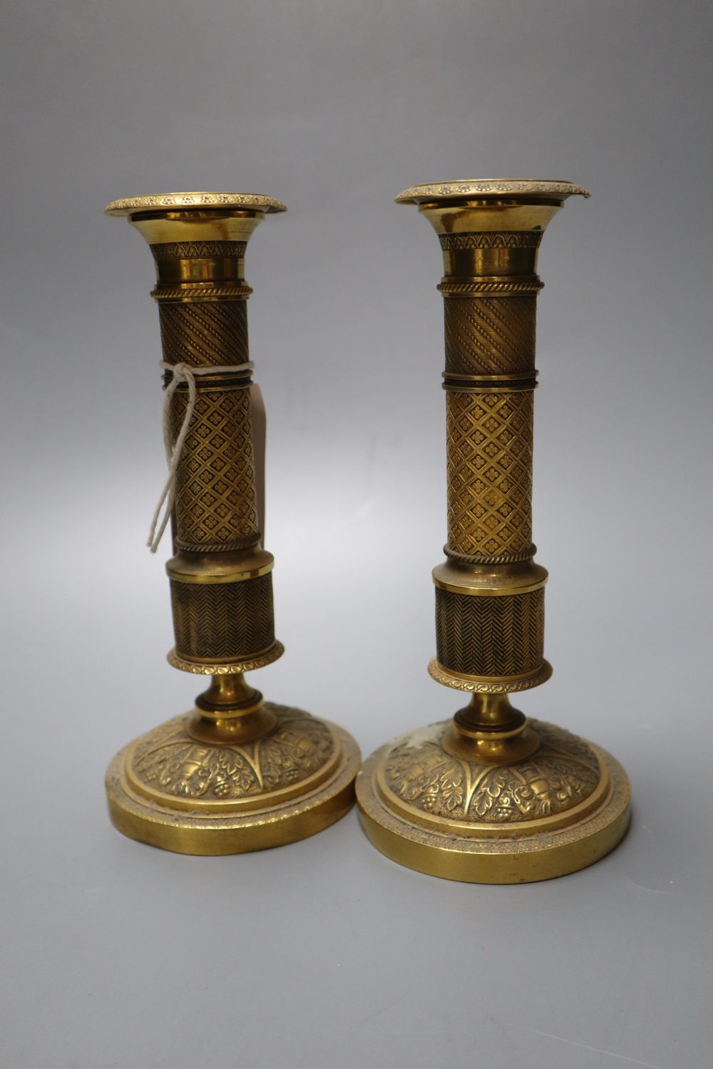 A pair of 19th century ormolu candlesticks, height 18cm